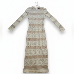 Elegant Ivory & Nude Lace Long Sleeve Dress